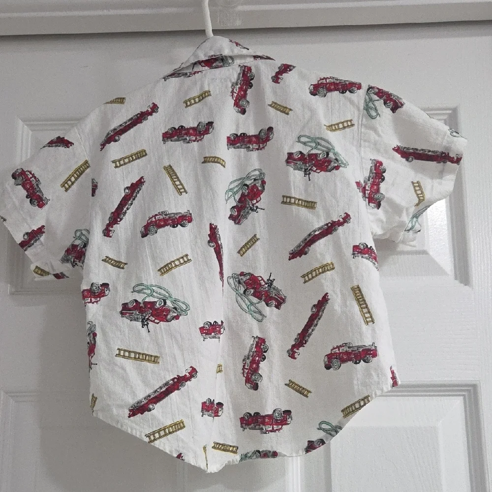 Kids Fire Truck Button-Down Shirt - White